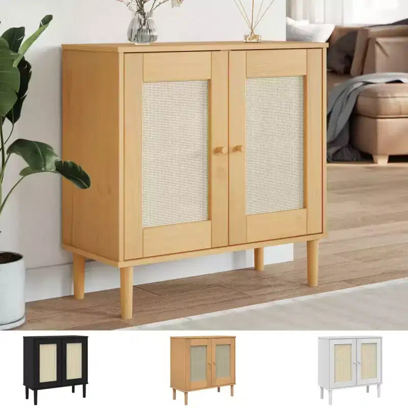 vidaXL SENJA Credenza, Madia, Mobiletto contenitore Effetto Rattan in Legno Massello di Pino