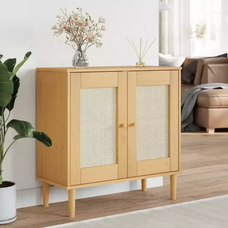 vidaXL SENJA Credenza, Madia, Mobiletto contenitore Effetto Rattan in Legno Massello di Pino