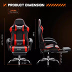 Sedia da Gaming Ergonomica con Poggiapiedi e Comodo Supporto Lombare, Poltrona Reclinabile in Pelle PU con Poggiatesta e Braccioli Fissi