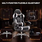 Sedia da Gaming Ergonomica con Poggiapiedi e Comodo Supporto Lombare, Poltrona Reclinabile in Pelle PU con Poggiatesta e Braccioli Fissi