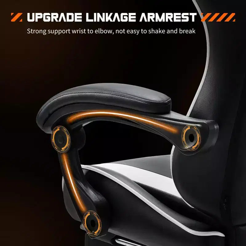 Sedia da Gaming Ergonomica con Poggiapiedi e Comodo Supporto Lombare, Poltrona Reclinabile in Pelle PU con Poggiatesta e Braccioli Fissi