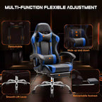 Sedia da Gaming Ergonomica con Poggiapiedi e Comodo Supporto Lombare, Poltrona Reclinabile in Pelle PU con Poggiatesta e Braccioli Fissi