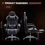 Sedia da Gaming Ergonomica con Poggiapiedi e Comodo Supporto Lombare, Poltrona Reclinabile in Pelle PU con Poggiatesta e Braccioli Fissi