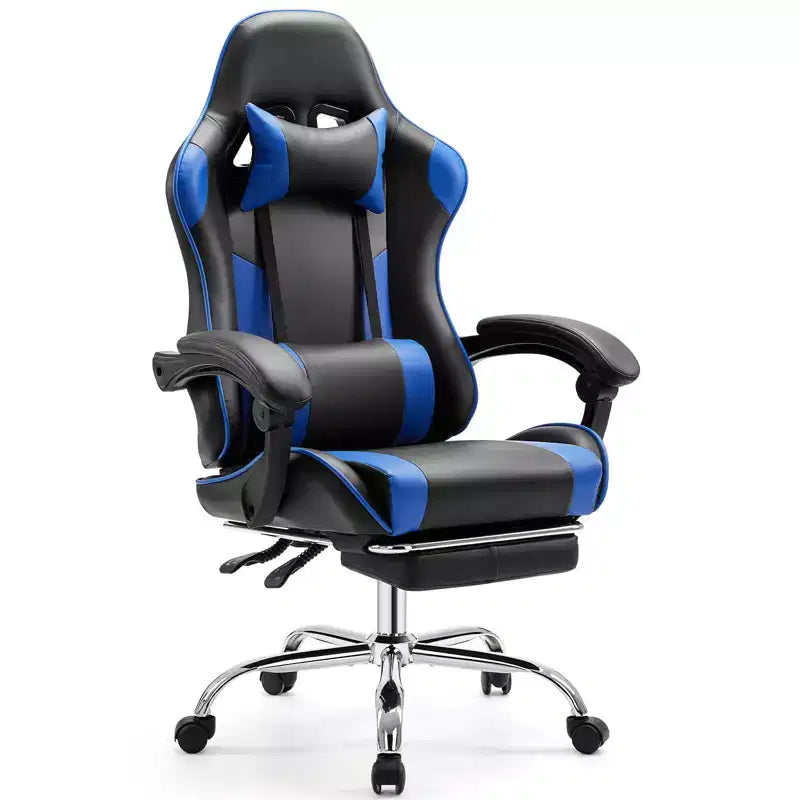 Sedia da Gaming Ergonomica con Poggiapiedi e Comodo Supporto Lombare, Poltrona Reclinabile in Pelle PU con Poggiatesta e Braccioli Fissi