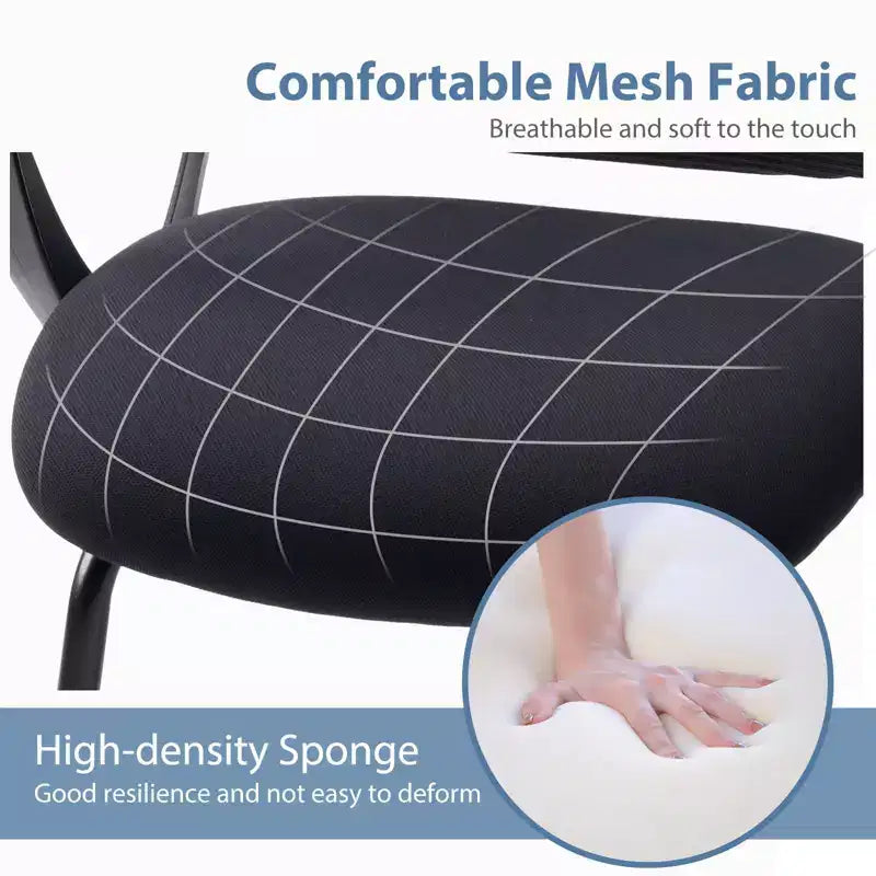 Set di 2 sedie da ufficio direzionali ergonomiche con base a slitta, schienale in rete, braccioli confortevoli, supporto lombare e senza ruote