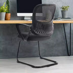 Set di 2 sedie da ufficio direzionali ergonomiche con base a slitta, schienale in rete, braccioli confortevoli, supporto lombare e senza ruote