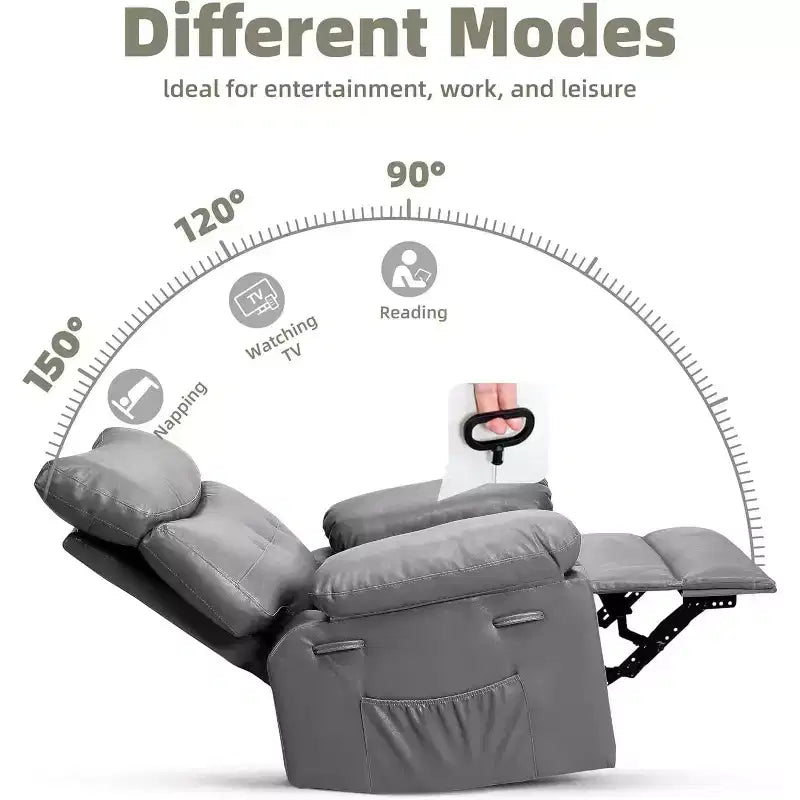 Poltrona reclinabile oversize per adulti - Poltrona reclinabile girevole a 360° con pelle PU, meccanismo reclinabile manuale, per soggiorno/home theater