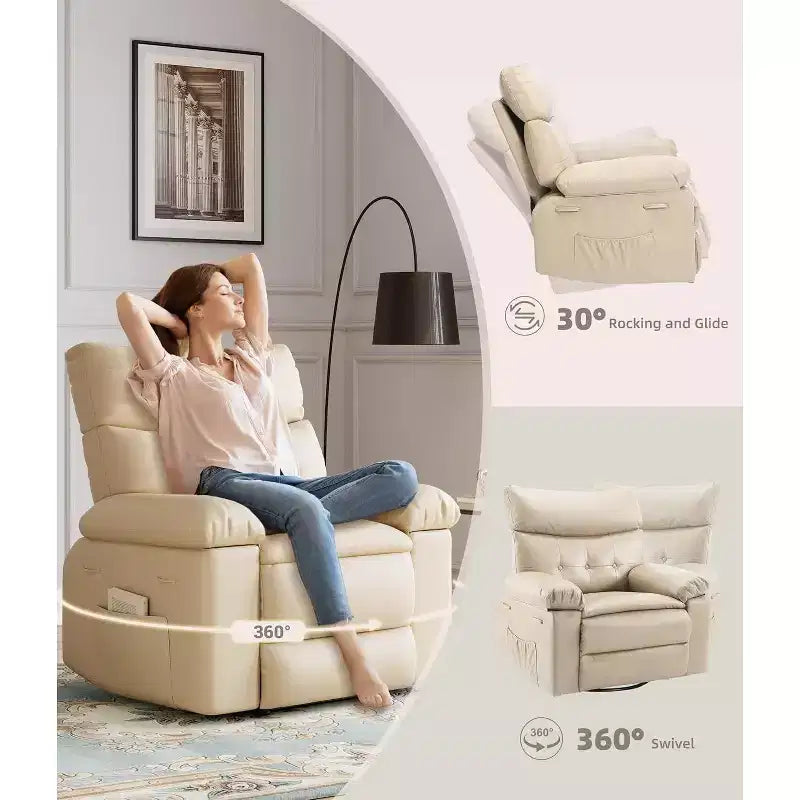 Poltrona reclinabile oversize per adulti - Poltrona reclinabile girevole a 360° con pelle PU, meccanismo reclinabile manuale, per soggiorno/home theater