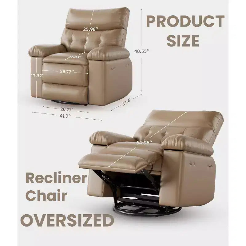 Poltrona reclinabile oversize per adulti - Poltrona reclinabile girevole a 360° con pelle PU, meccanismo reclinabile manuale, per soggiorno/home theater