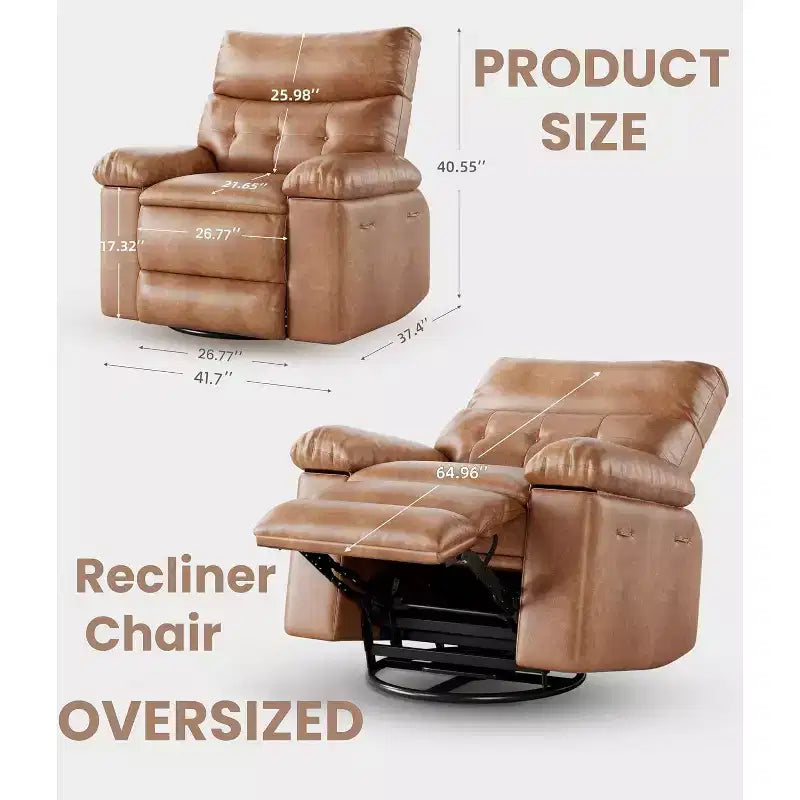 Poltrona reclinabile oversize per adulti - Poltrona reclinabile girevole a 360° con pelle PU, meccanismo reclinabile manuale, per soggiorno/home theater