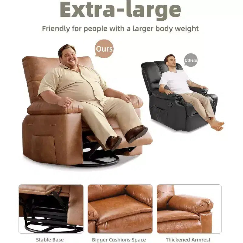 Poltrona reclinabile oversize per adulti - Poltrona reclinabile girevole a 360° con pelle PU, meccanismo reclinabile manuale, per soggiorno/home theater