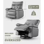 Poltrona reclinabile oversize per adulti - Poltrona reclinabile girevole a 360° con pelle PU, meccanismo reclinabile manuale, per soggiorno/home theater