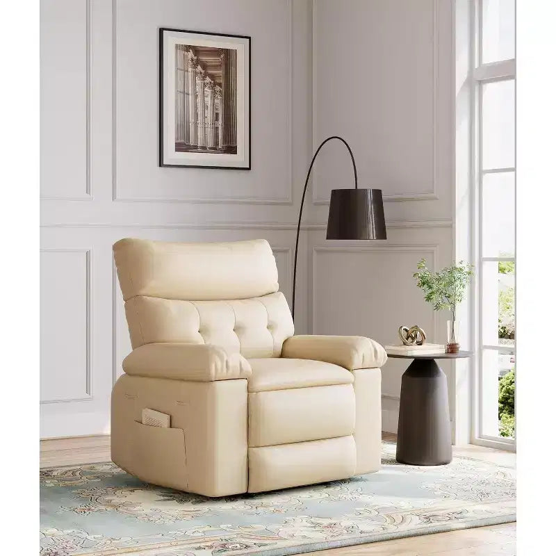 Poltrona reclinabile oversize per adulti - Poltrona reclinabile girevole a 360° con pelle PU, meccanismo reclinabile manuale, per soggiorno/home theater