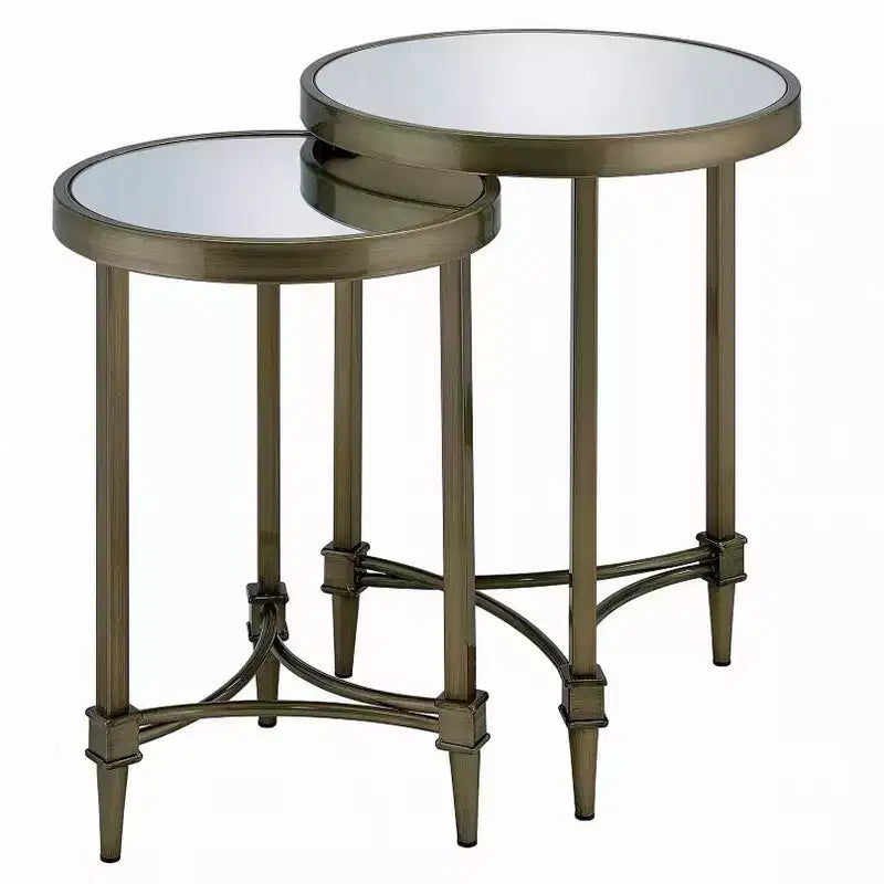 Acme Furniture Aditya 18 Wide Brass and Mirrored Nesting End Tables Set of 2