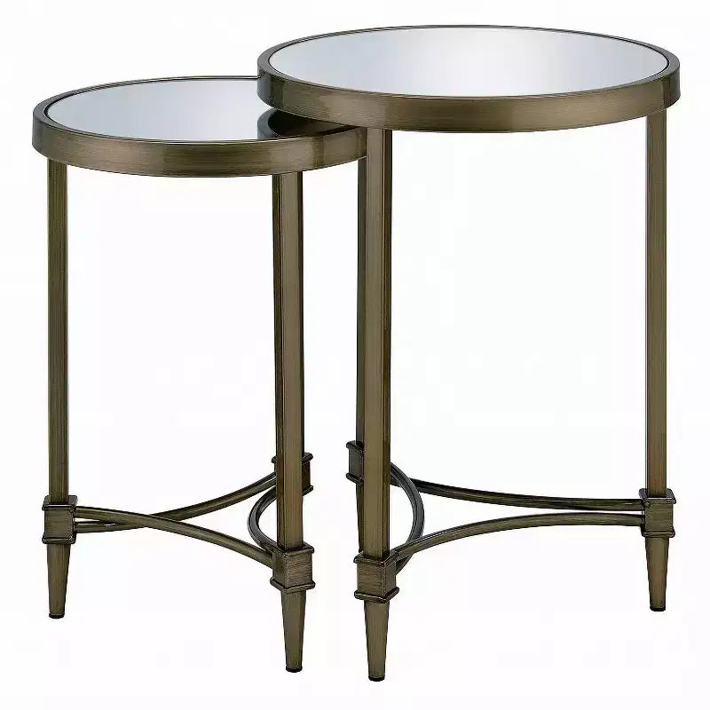Acme Furniture Aditya Set di 2 tavolini impilabili da 45,7 cm in ottone e a specchio