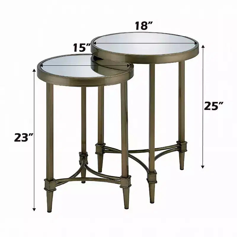 Acme Furniture Aditya Set di 2 tavolini impilabili da 45,7 cm in ottone e a specchio