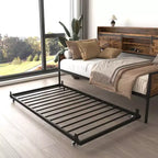 Letto a Giorno Singolo con Letto Estraibile, Struttura Letto a Giorno con Testiera Contenitore, Divano Letto a Piattaforma Robusto, Letto a Giorno Salvaspazio per Soggiorno Camera da Letto