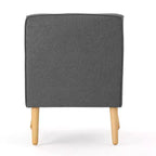 Poltrona singola Okak con bottoni, poltrona club trapuntata con comoda tappezzeria, elegante poltrona con gambe in legno di betulla per soggiorno, camera da letto