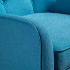 Poltrona singola Okak con bottoni, poltrona club trapuntata con comoda tappezzeria, elegante poltrona con gambe in legno di betulla per soggiorno, camera da letto
