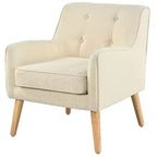Poltrona singola Okak con bottoni, poltrona club trapuntata con comoda tappezzeria, elegante poltrona con gambe in legno di betulla per soggiorno, camera da letto