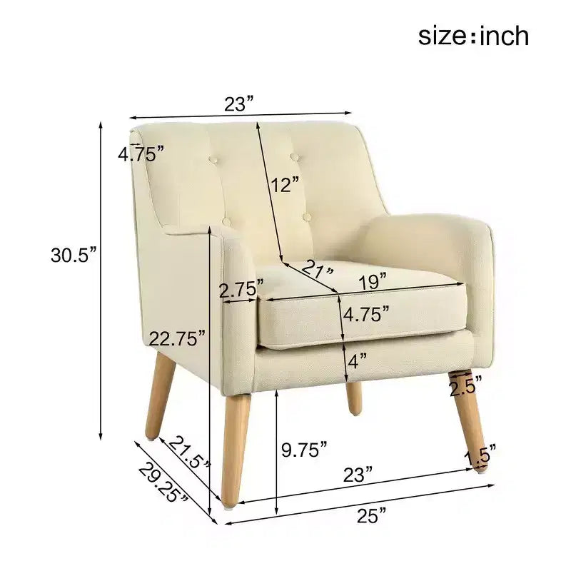 Poltrona singola Okak con bottoni, poltrona club trapuntata con comoda tappezzeria, elegante poltrona con gambe in legno di betulla per soggiorno, camera da letto