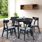 Set da pranzo rotondo GDFStudio Lambert moderno in legno di gomma e tessuto imbottito, 5 pezzi