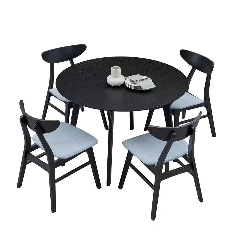 Set da pranzo rotondo GDFStudio Lambert moderno in legno di gomma e tessuto imbottito, 5 pezzi