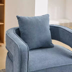 Poltrona girevole Okak 360 con base in legno invecchiato, poltrona moderna con schienale aperto per soggiorno, camera da letto