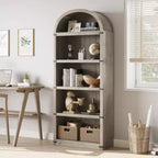 Libreria a 5 Ripiani Scaffale ad Arco 182 cm di Altezza Libreria Stile Fattoria Espositore Portaoggetti Scaffali in Legno per Ufficio Domestico, Soggiorno