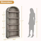 Libreria a 5 Ripiani Scaffale ad Arco 182 cm di Altezza Libreria Stile Fattoria Espositore Portaoggetti Scaffali in Legno per Ufficio Domestico, Soggiorno