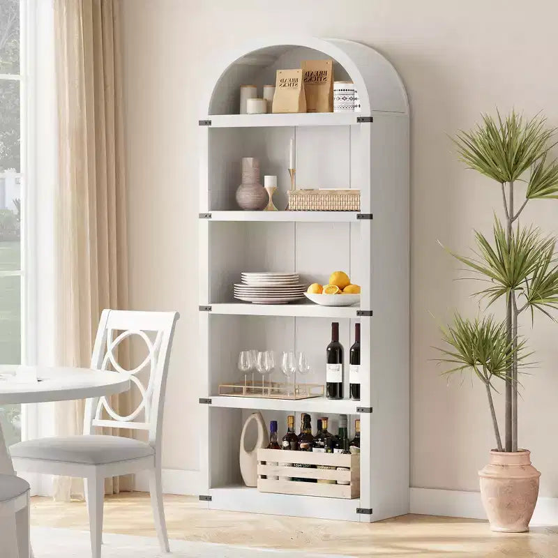 Libreria a 5 Ripiani Scaffale ad Arco 182 cm di Altezza Libreria Stile Fattoria Espositore Portaoggetti Scaffali in Legno per Ufficio Domestico, Soggiorno