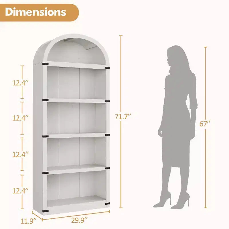 Libreria a 5 Ripiani Scaffale ad Arco 182 cm di Altezza Libreria Stile Fattoria Espositore Portaoggetti Scaffali in Legno per Ufficio Domestico, Soggiorno