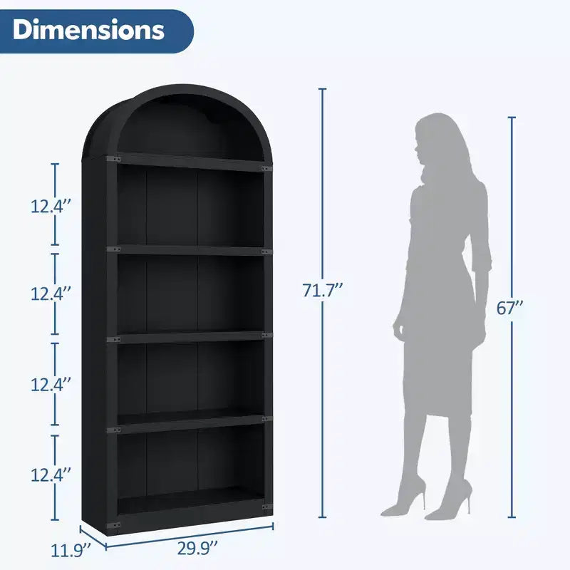 Libreria a 5 Ripiani Scaffale ad Arco 182 cm di Altezza Libreria Stile Fattoria Espositore Portaoggetti Scaffali in Legno per Ufficio Domestico, Soggiorno