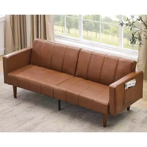 Divano letto futon da 75 pollici, Divano futon moderno di metà secolo, Divano letto convertibile con schienale regolabile, Divanetto con tasche laterali, Divano in pelle PU