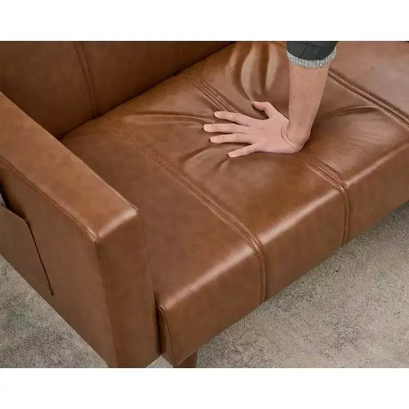Divano letto futon da 75 pollici, Divano futon moderno di metà secolo, Divano letto convertibile con schienale regolabile, Divanetto con tasche laterali, Divano in pelle PU