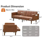 Divano letto futon da 75 pollici, Divano futon moderno di metà secolo, Divano letto convertibile con schienale regolabile, Divanetto con tasche laterali, Divano in pelle PU