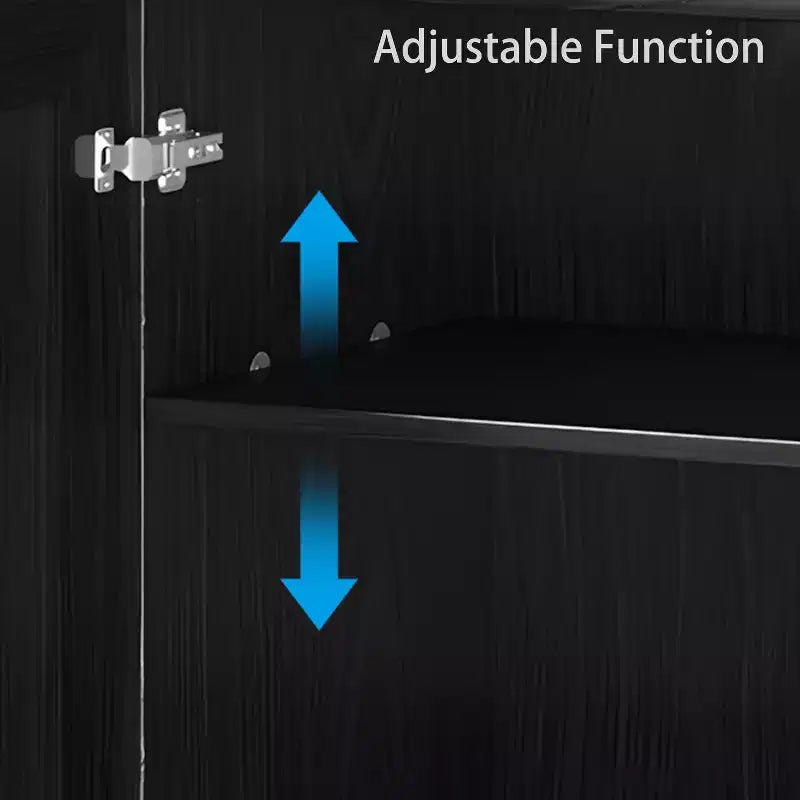 Credenza a Buffet in Legno Venato Nera 36x31x16, Organizzatore Portaoggetti con Ripiani Regolabili e Ante in Rattan per Cucina, Camera da Letto, Ingresso, Soggiorno