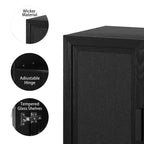 Credenza a Buffet in Legno Venato Nera 36x31x16, Organizzatore Portaoggetti con Ripiani Regolabili e Ante in Rattan per Cucina, Camera da Letto, Ingresso, Soggiorno