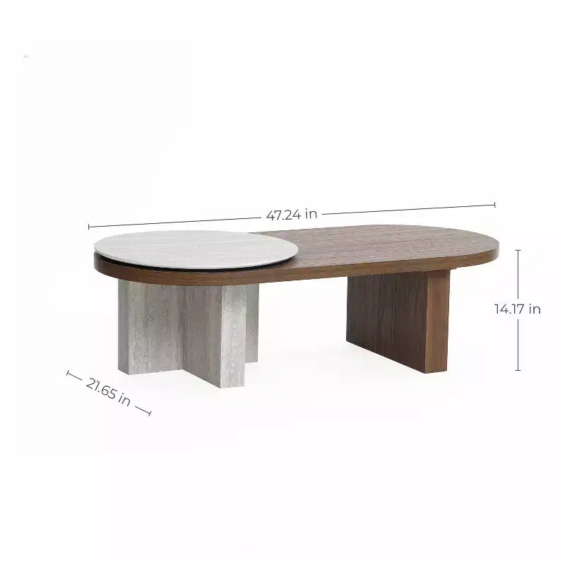 Tavolino da caffè ovale LuxenHome in MDF con effetto travertino e finitura noce, marrone