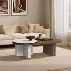 Tavolino da caffè ovale LuxenHome in MDF con effetto travertino e finitura noce, marrone