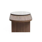 Tavolino da caffè ovale LuxenHome in MDF con effetto travertino e finitura noce, marrone