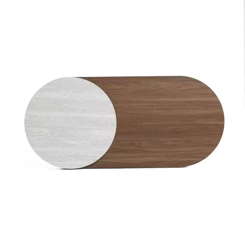 Tavolino da caffè ovale LuxenHome in MDF con effetto travertino e finitura noce, marrone