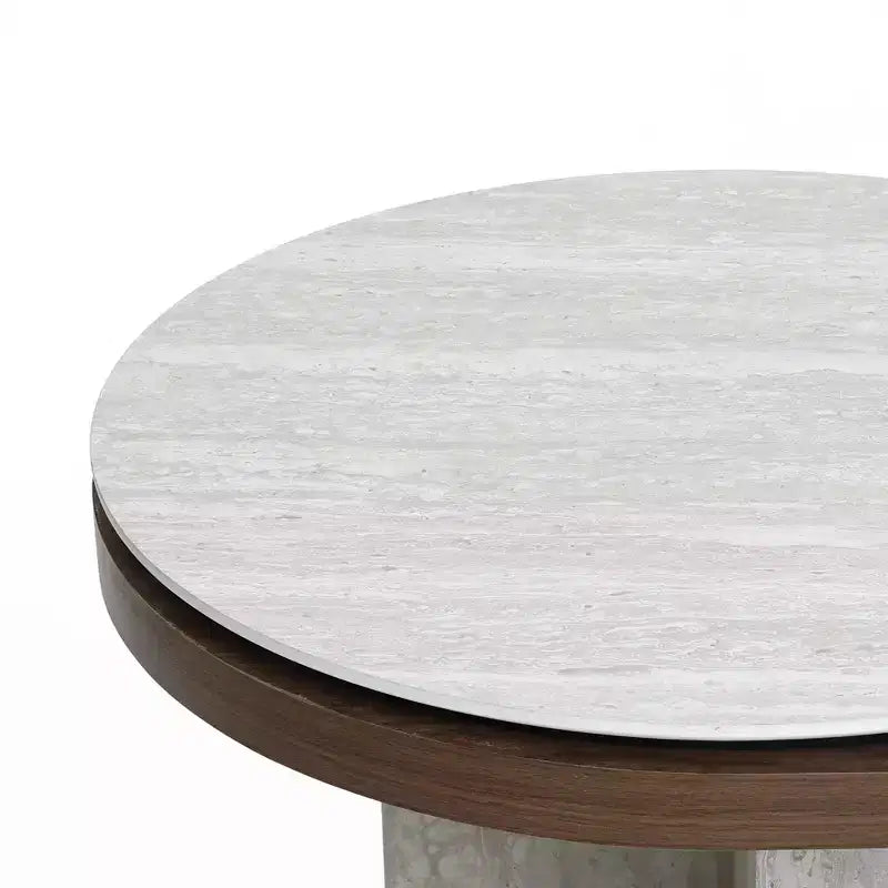 Tavolino da caffè ovale LuxenHome in MDF con effetto travertino e finitura noce, marrone