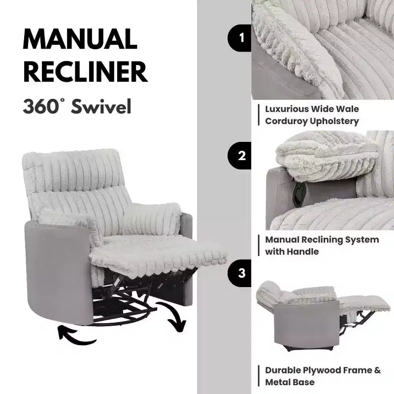 Poltrona reclinabile manuale Roundhill Furniture Bocaton con rivestimento in velluto a coste larghe