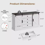 Cassettiera a 4 cassetti per fattoria, 59 cassettiere in legno con ante scorrevoli a fienile, Porta TV con cassetti e maniglie a barra, Comò per soggiorno, camera da letto