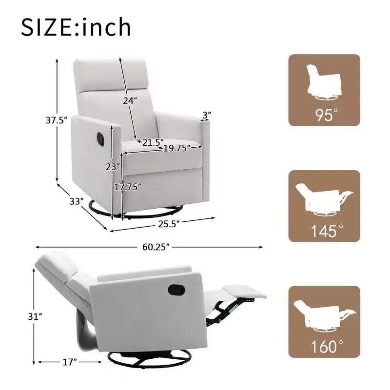Okak Poltrone Moderne di Design per Camera da Letto, Poltrona a Dondolo Tappezzata per Cameretta Sedia Girevole Reclinabile con Funzione Glider e Seduta Felpata