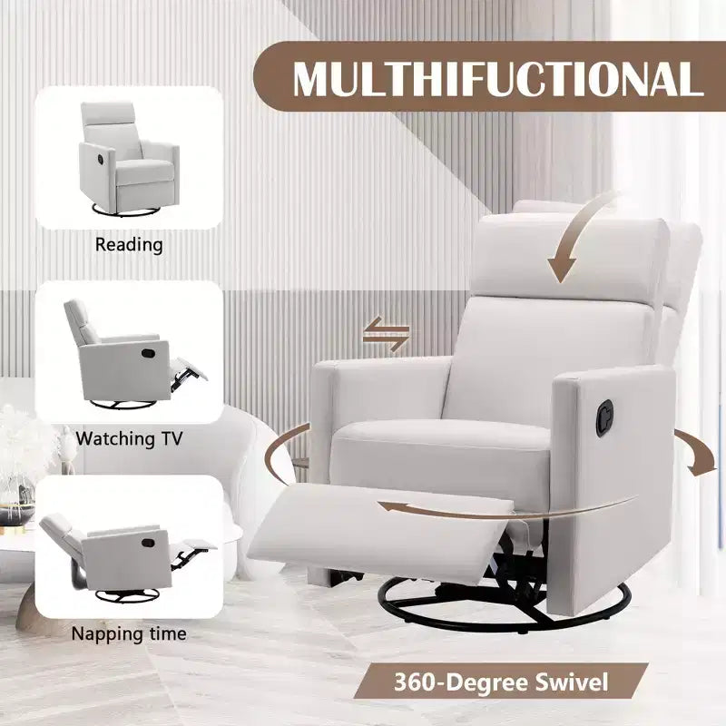 Okak Poltrone Moderne di Design per Camera da Letto, Poltrona a Dondolo Tappezzata per Cameretta Sedia Girevole Reclinabile con Funzione Glider e Seduta Felpata