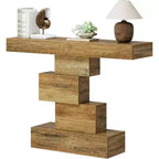 Lantine 42.5 Farmhouse Console Table, Narrow Wood Sofa Table Behind Couch with Geometric Base, Light Brown