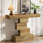 Lantine 42.5 Tavolo Consolle da Fattoria, Tavolino Stretto in Legno da Divano Dietro al Divano con Base Geometrica, Marrone Chiaro