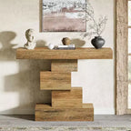 Lantine 42.5 Tavolo Consolle da Fattoria, Tavolino Stretto in Legno da Divano Dietro al Divano con Base Geometrica, Marrone Chiaro